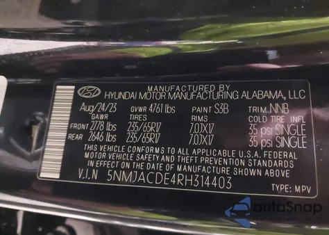 2024 Hyundai Tucson Se z USA, uszkodzony, nr VIN 5NMJACDE4RH314403